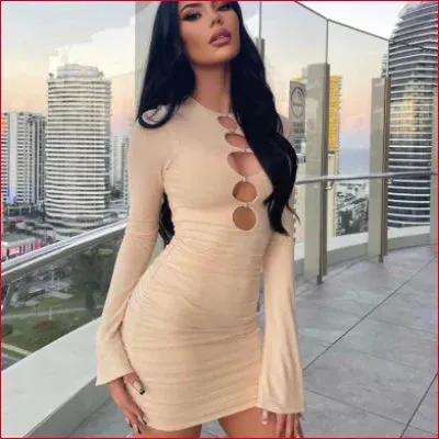 Fuchsia & Apricot Bodycon Cut Out Cocktail Dress