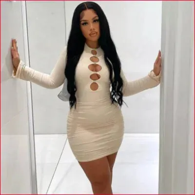 Fuchsia & Apricot Bodycon Cut Out Cocktail Dress