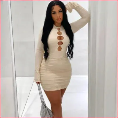 Fuchsia & Apricot Bodycon Cut Out Cocktail Dress