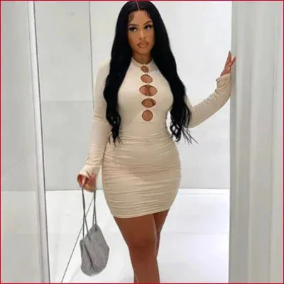 Fuchsia & Apricot Bodycon Cut Out Cocktail Dress