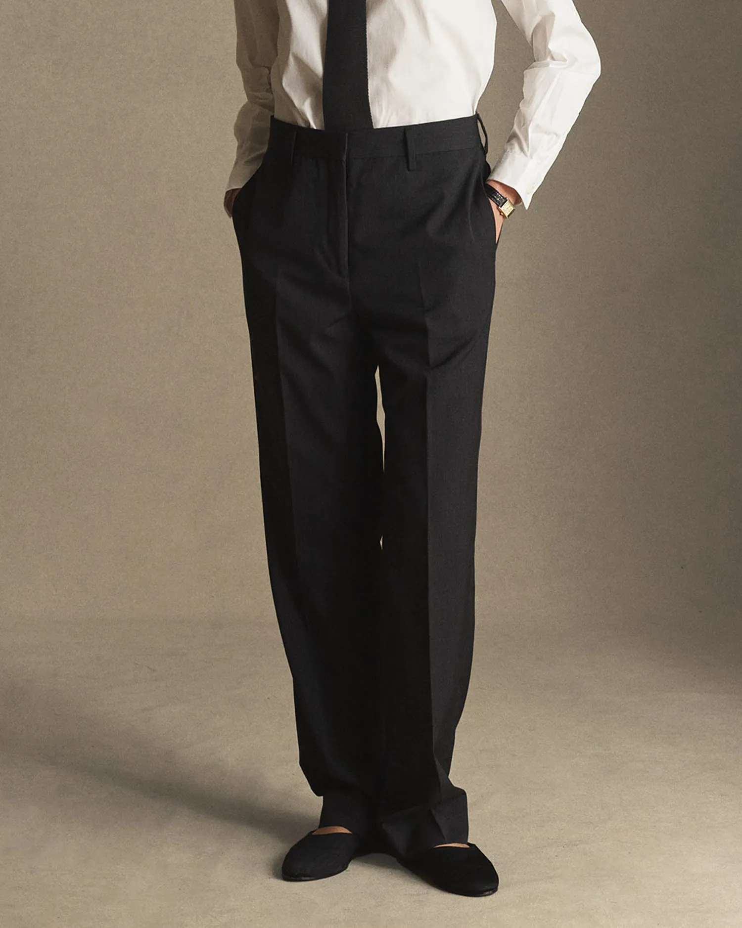 Georgia Straight Trouser - Charcoal Wool Twill