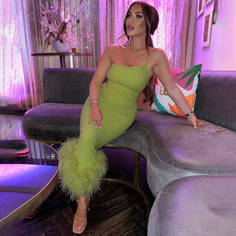 Giana One Shoulder Feather Dress