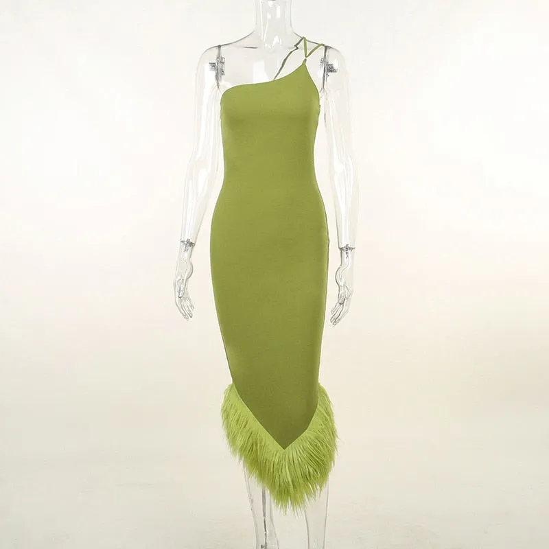 Giana One Shoulder Feather Dress