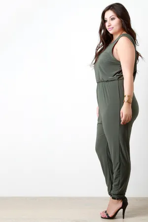 Grommet Accent Surplice Back Sleeveless Jumpsuit