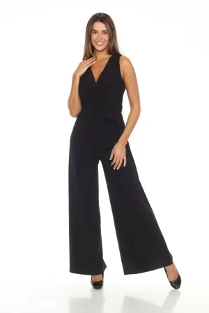 Joseph Ribkoff Black Ruched Belted Sleeveless Wide Leg Jumpsuit 244192