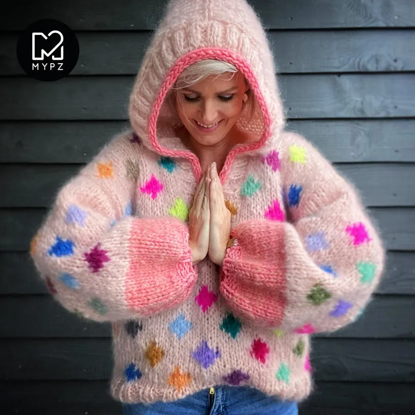 Knit pattern – MYPZ Chunky Mohair Pullover Dots with hoodie No9 (ENG-NL)