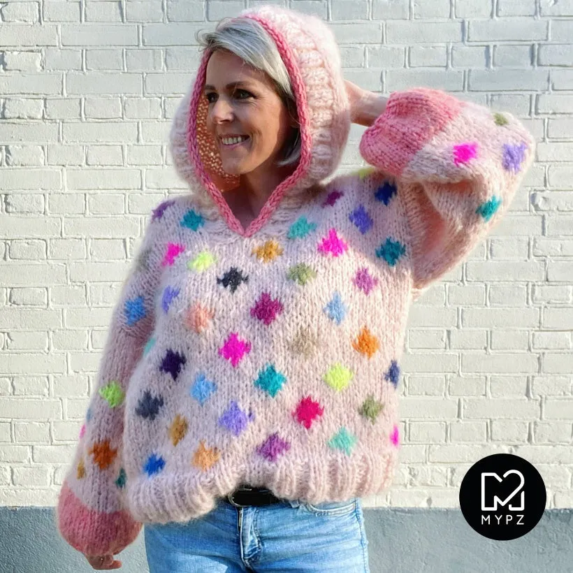 Knit pattern – MYPZ Chunky Mohair Pullover Dots with hoodie No9 (ENG-NL)