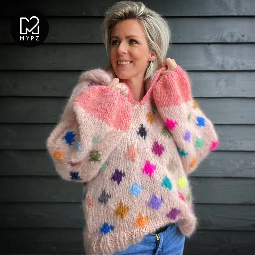Knit pattern – MYPZ Chunky Mohair Pullover Dots with hoodie No9 (ENG-NL)