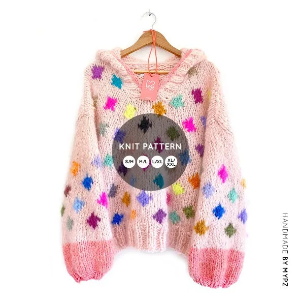 Knit pattern – MYPZ Chunky Mohair Pullover Dots with hoodie No9 (ENG-NL)