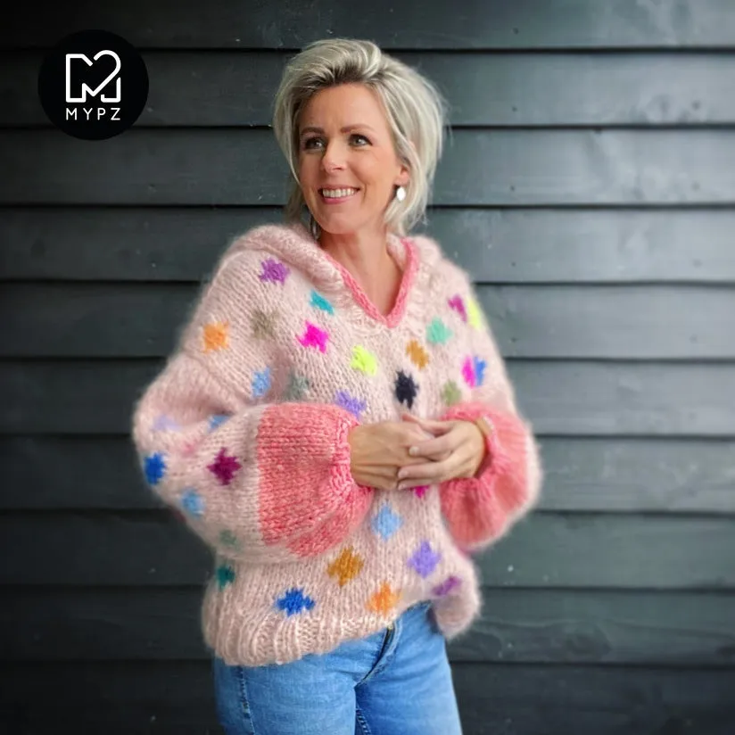 Knit pattern – MYPZ Chunky Mohair Pullover Dots with hoodie No9 (ENG-NL)