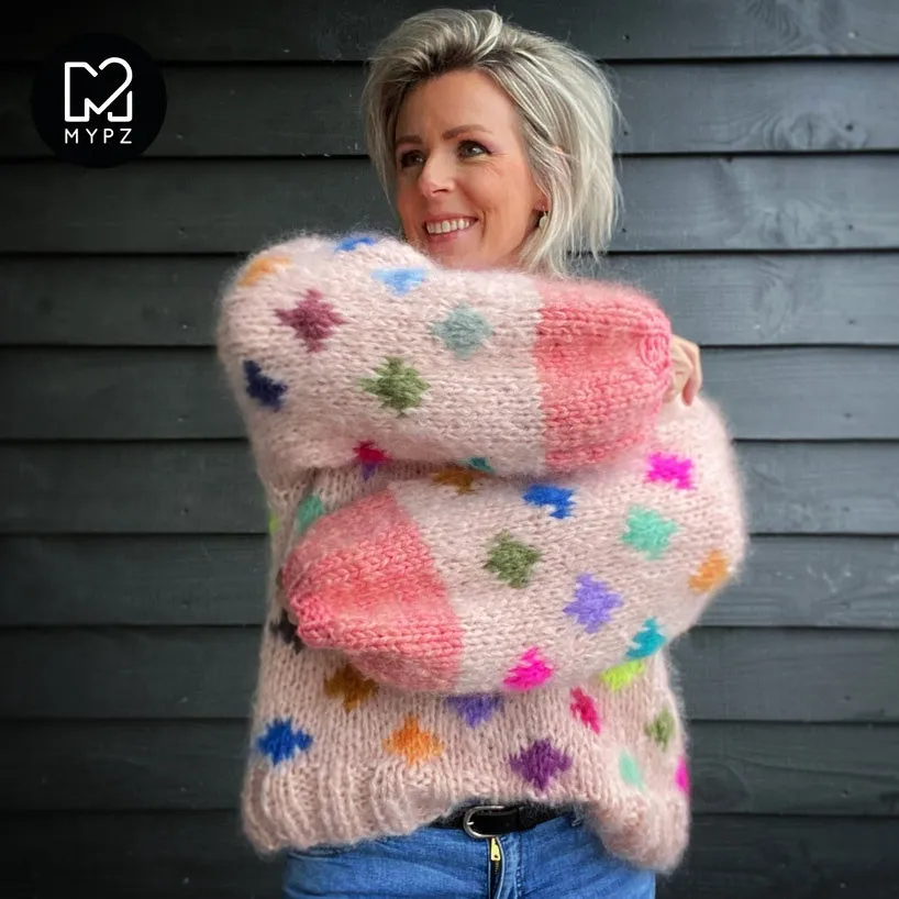 Knit pattern – MYPZ Chunky Mohair Pullover Dots with hoodie No9 (ENG-NL)