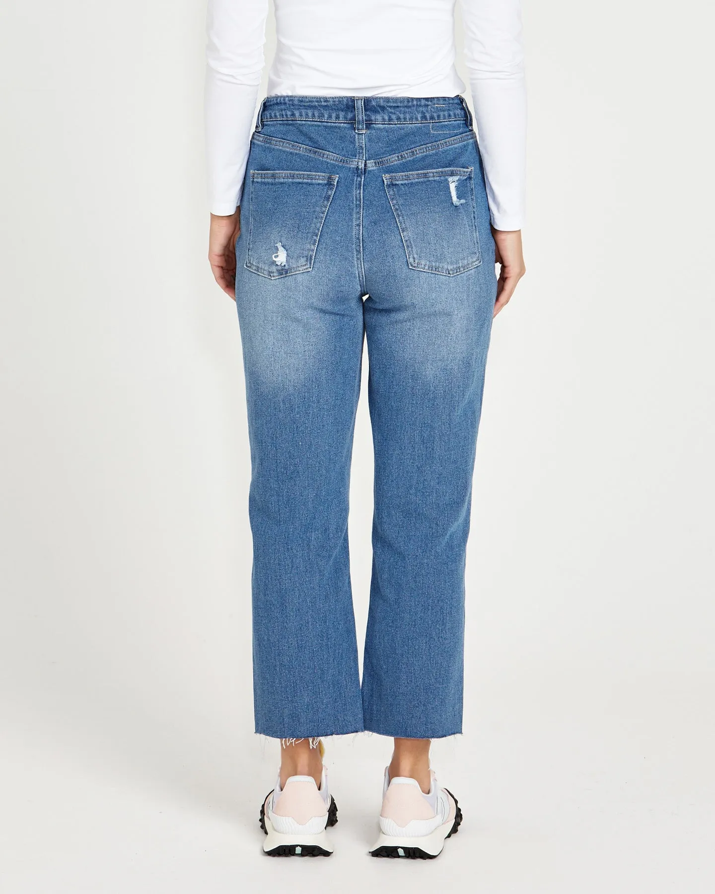 Mavourne Straight Leg High Waist Distressed Denim Jeans - 80 Wash Blue