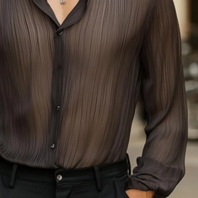 Men's Classic Casual Pleated Silk Chiffon Long Sleeve Shirt 03067448K