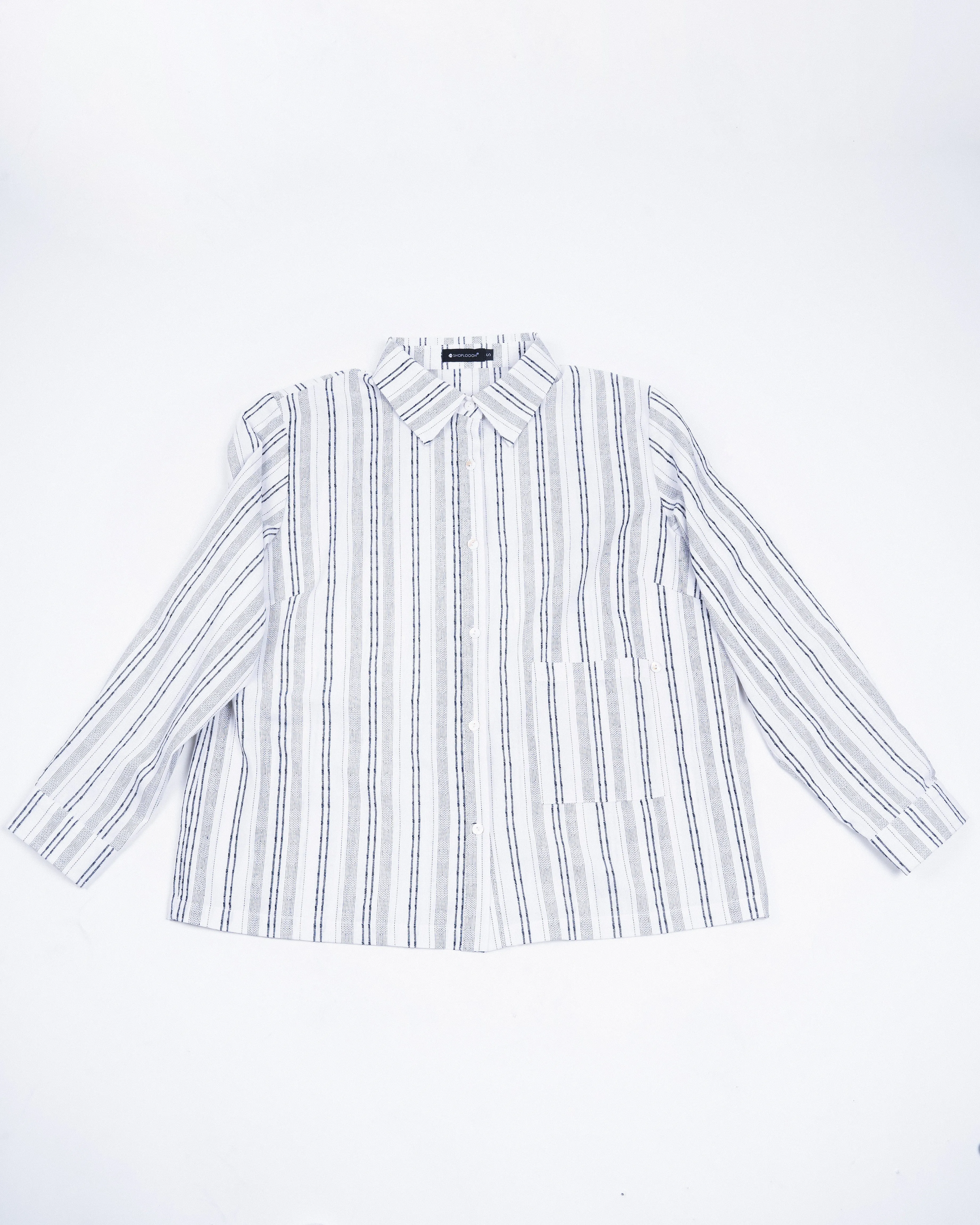 Multi-Wear Striped Oversize Pocket Shirt (Striped)
