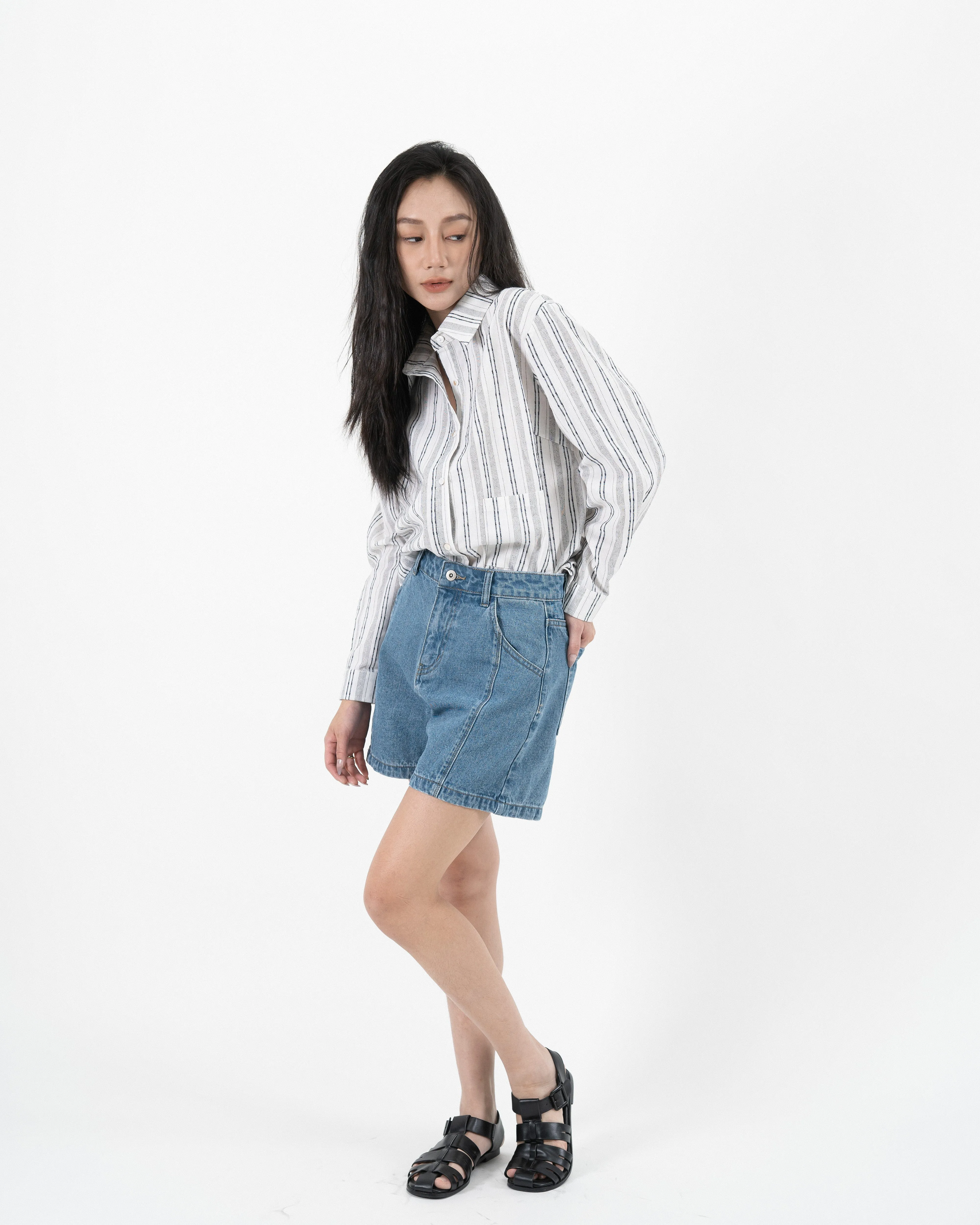 Multi-Wear Striped Oversize Pocket Shirt (Striped)