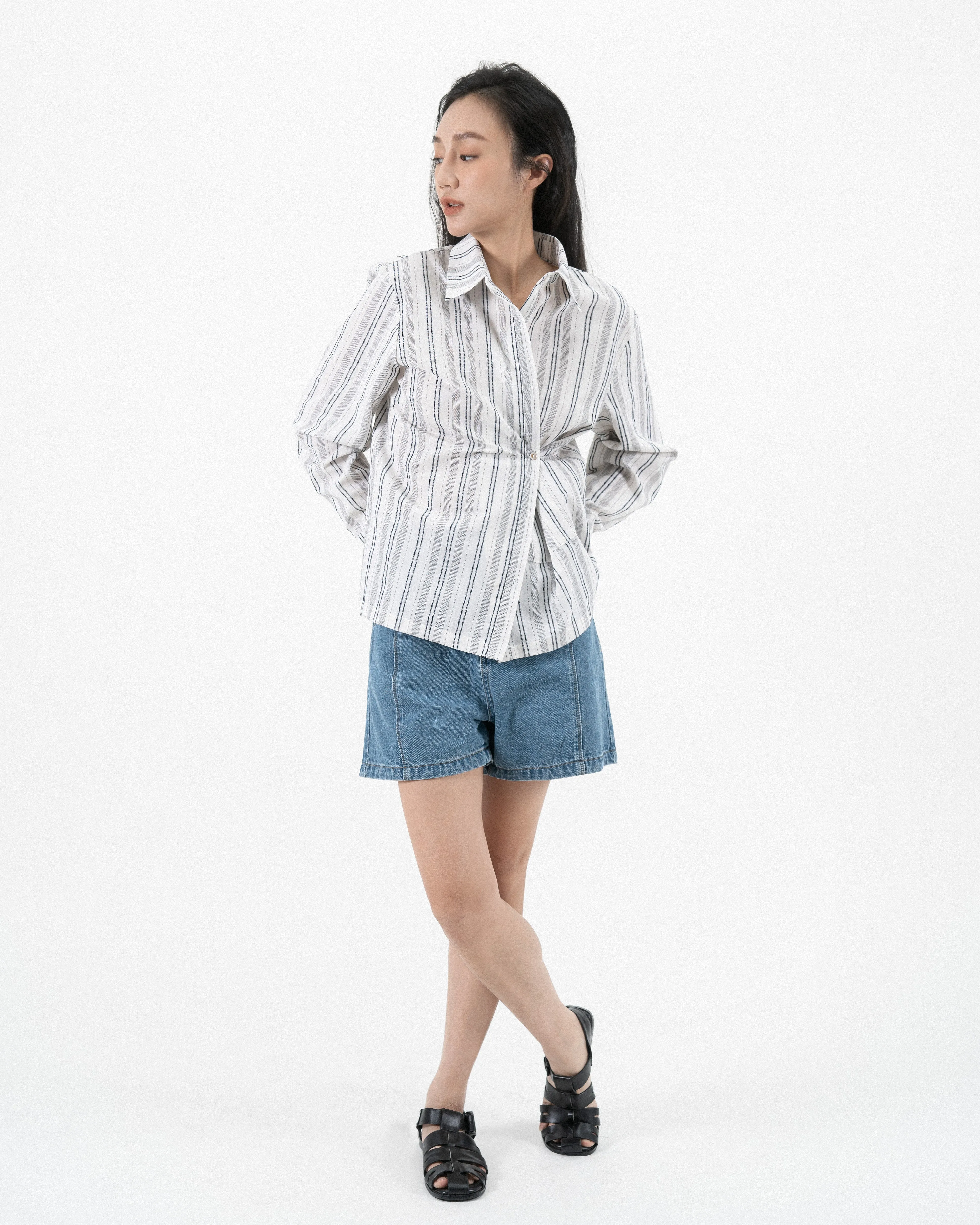 Multi-Wear Striped Oversize Pocket Shirt (Striped)