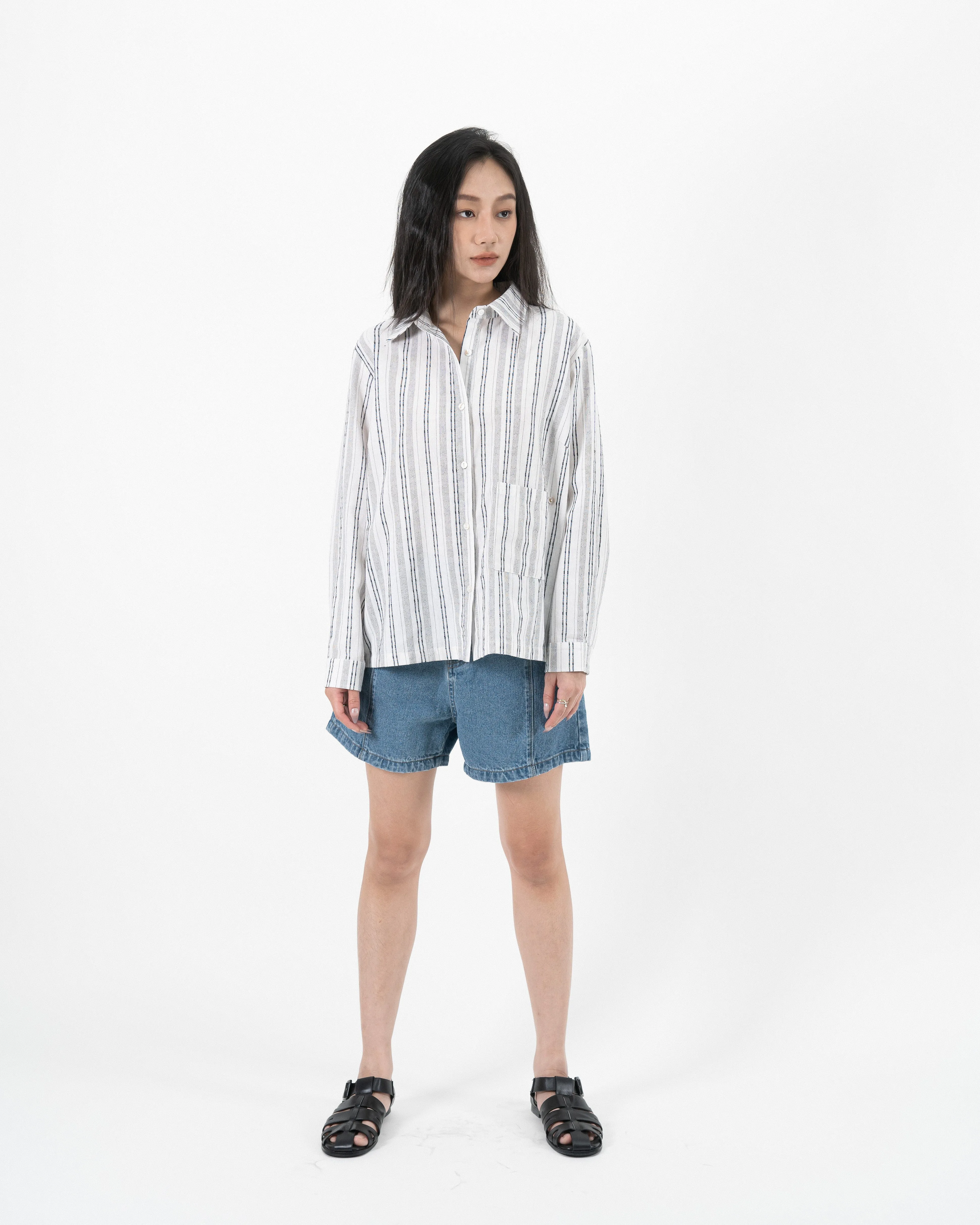 Multi-Wear Striped Oversize Pocket Shirt (Striped)