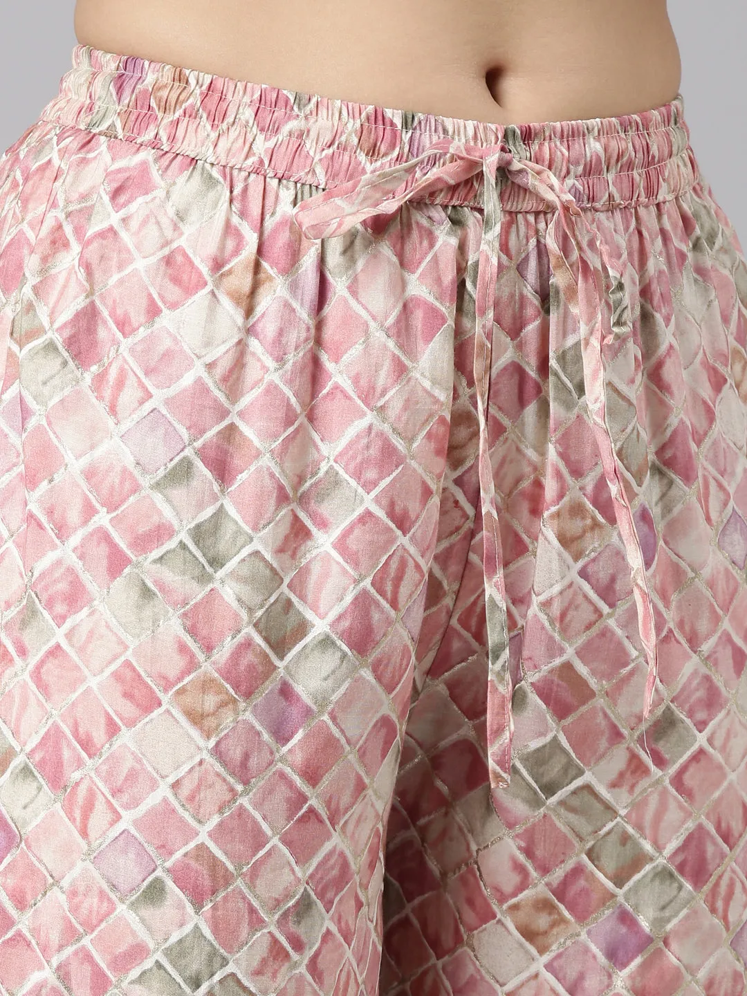 Neeru's Pink Pleated Straight Printed Kurta And Sharara With Dupatta
