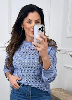 Nella Soft Blue Eyelet Knit Jumper