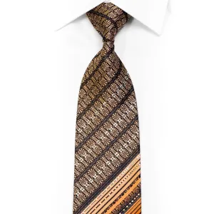 Nicole St Giles Tie Orange Brown Striped Anthemion On Black With Sparkles