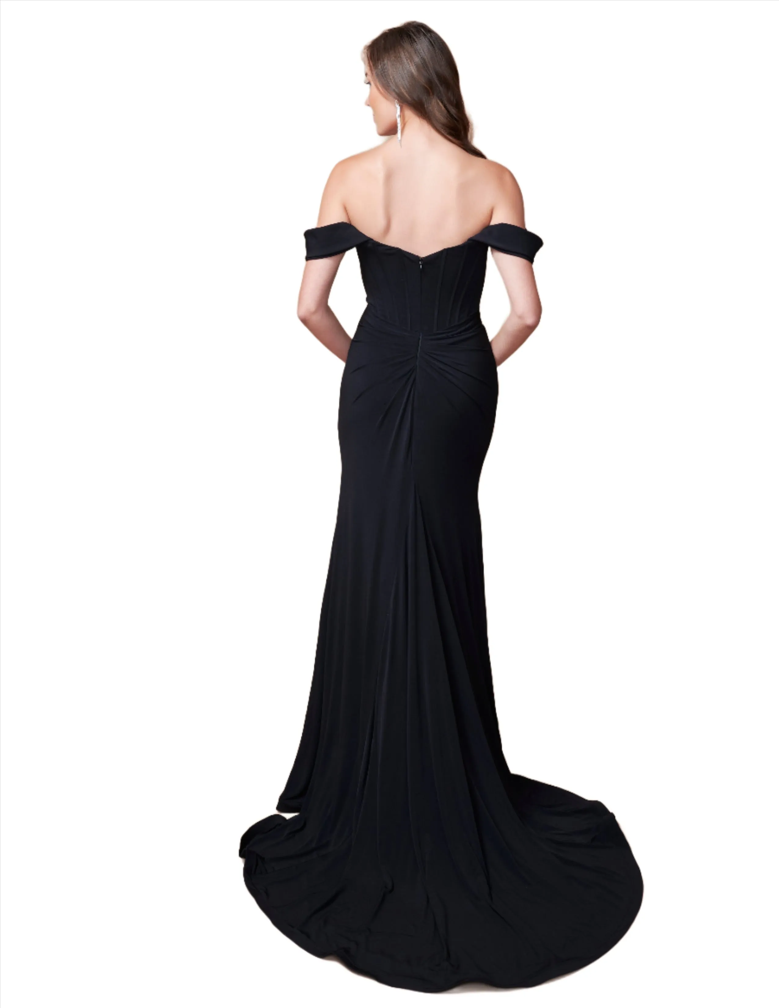 Nina Canacci 2398 Size 4 Green Fitted Corset Dress off the Shoulder Formal Slit Evening Gown Scoop neck