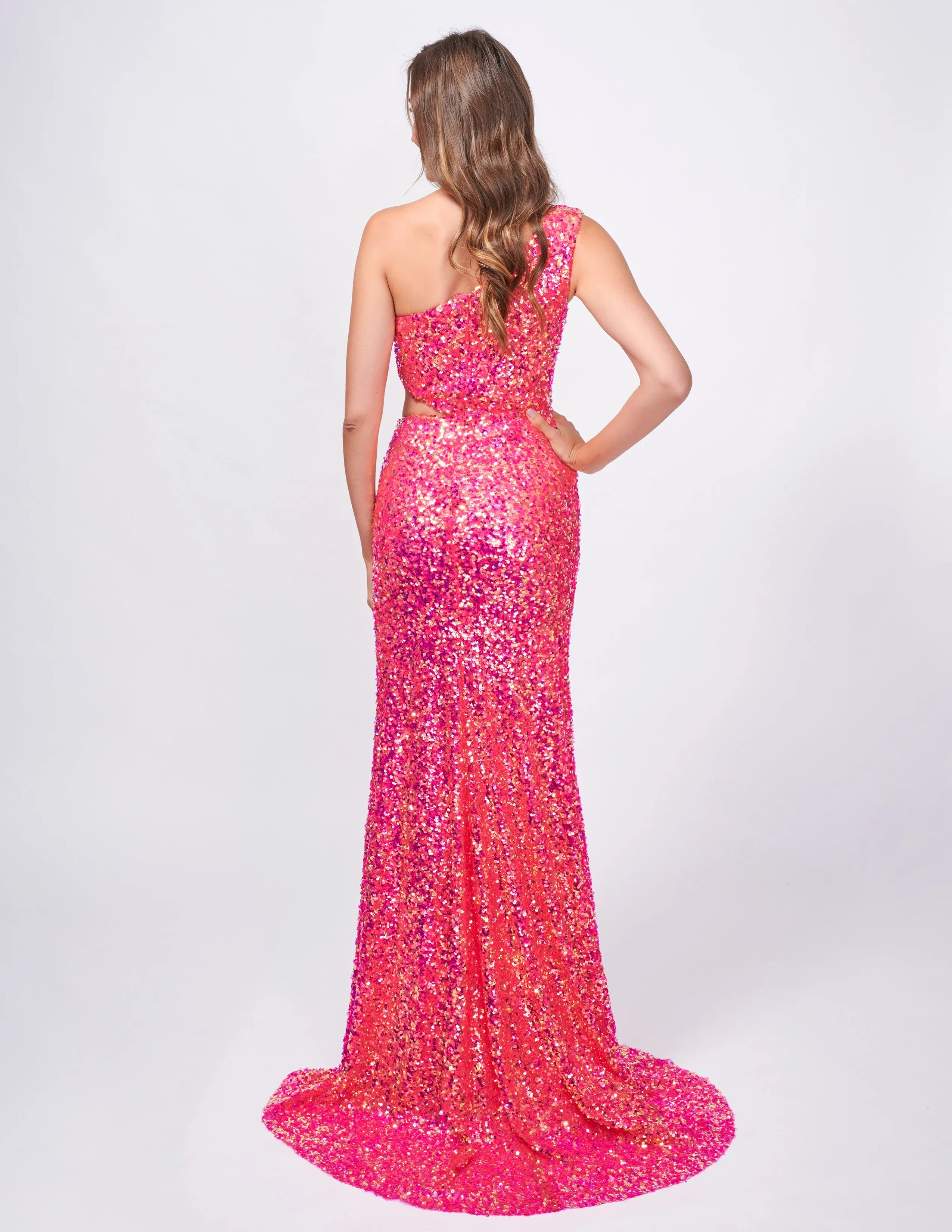 Nina Canacci 4413 Size 4 Baby Blue Sequin One Shoulder Prom Dress Cut Out Slit Formal Gown Fitted Evening