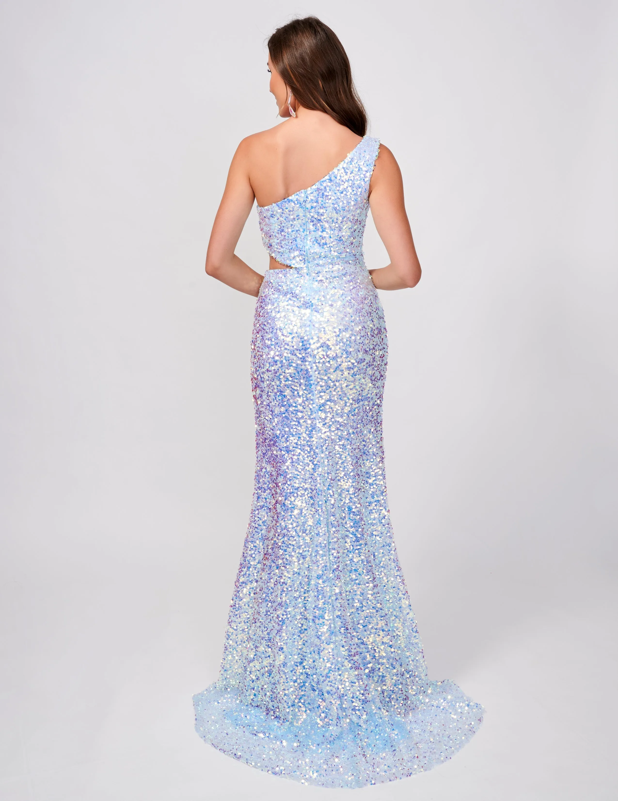 Nina Canacci 4413 Size 4 Baby Blue Sequin One Shoulder Prom Dress Cut Out Slit Formal Gown Fitted Evening