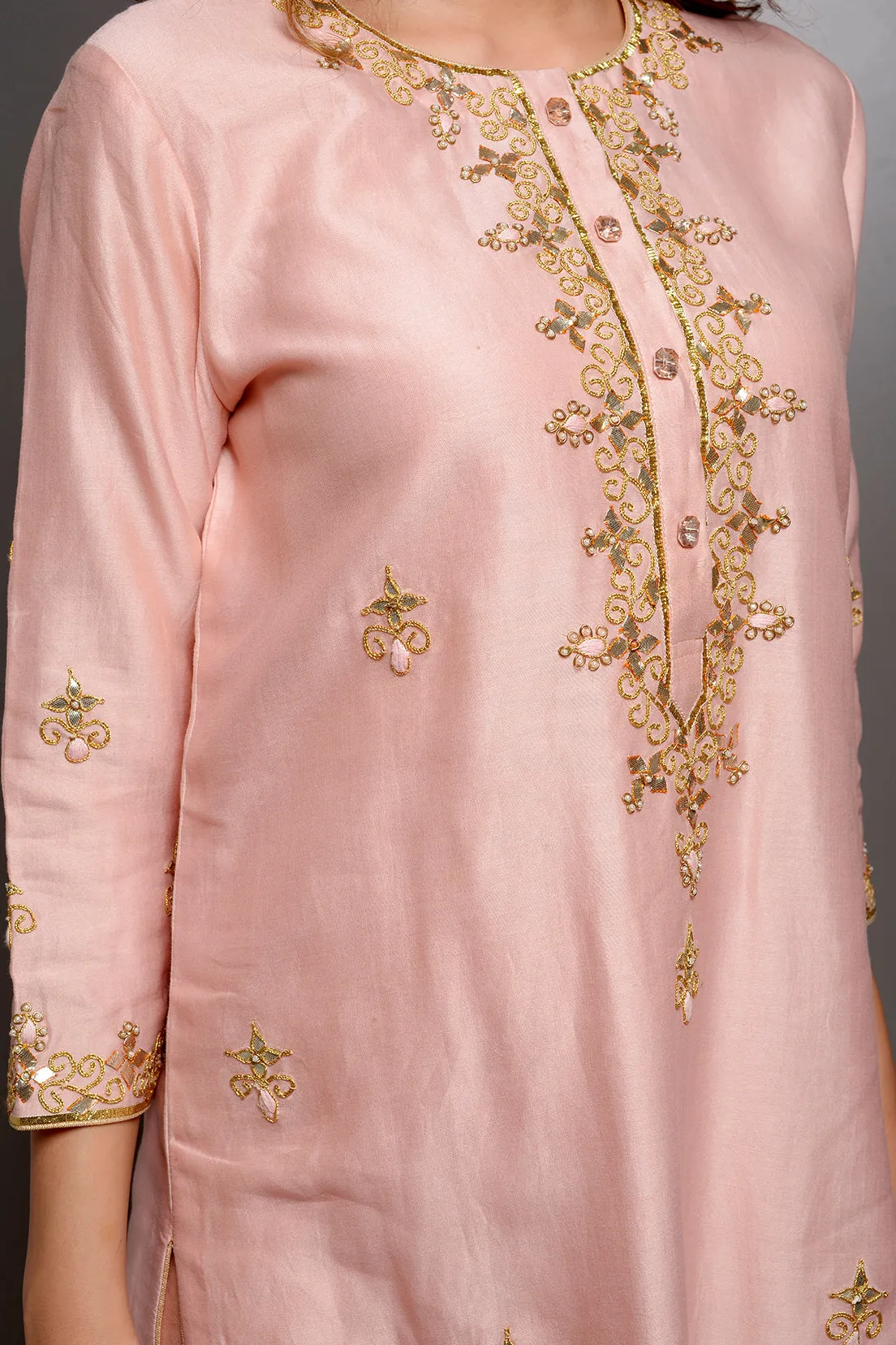 Peach Chanderi Gota Work Kurta Plazzo