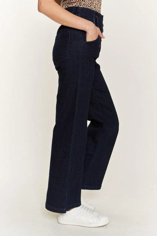 PLUS High Waisted Button Wide Leg Jeans