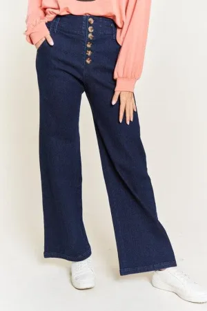 PLUS High Waisted Button Wide Leg Jeans