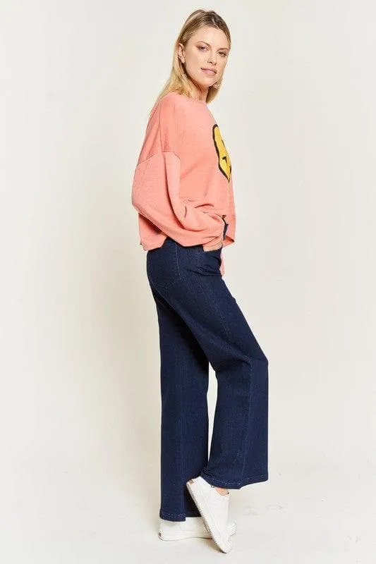 PLUS High Waisted Button Wide Leg Jeans