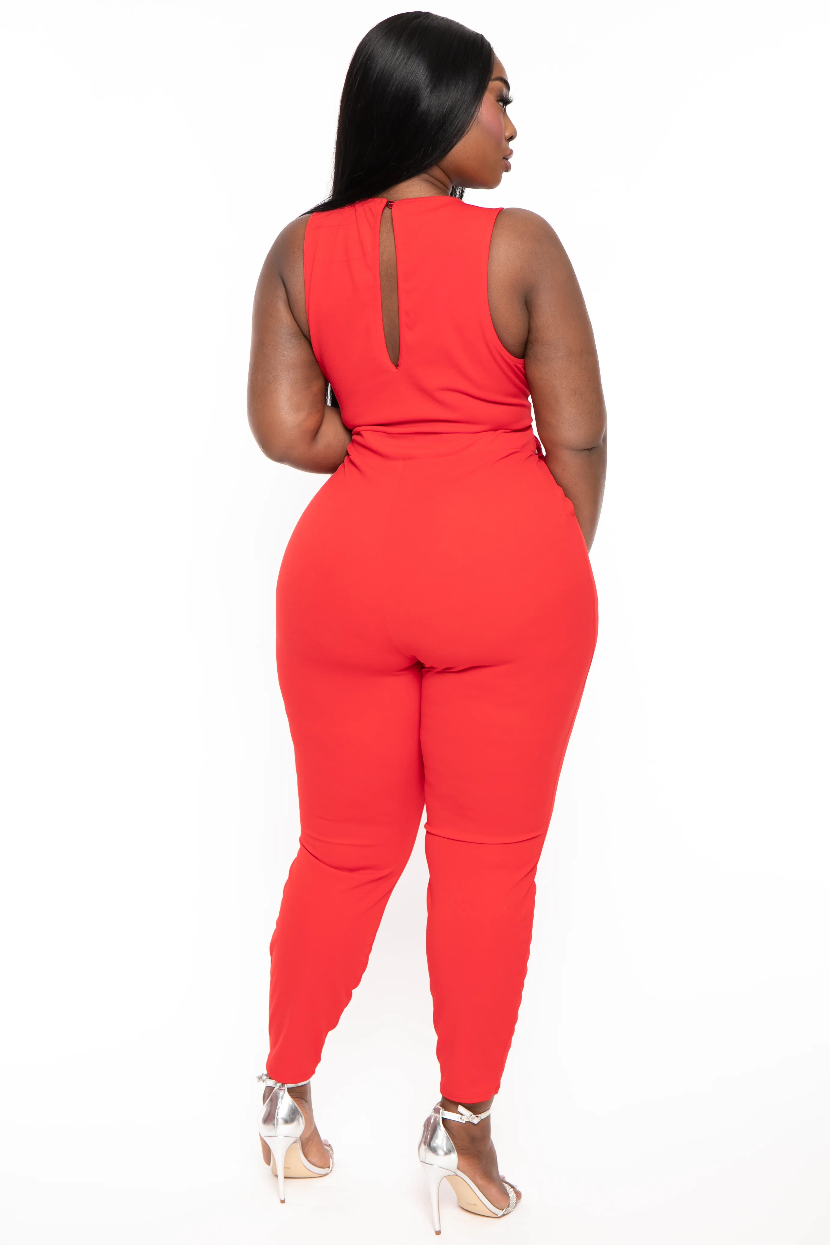 Plus Size Marisa Front Tie Jumpsuit- Red