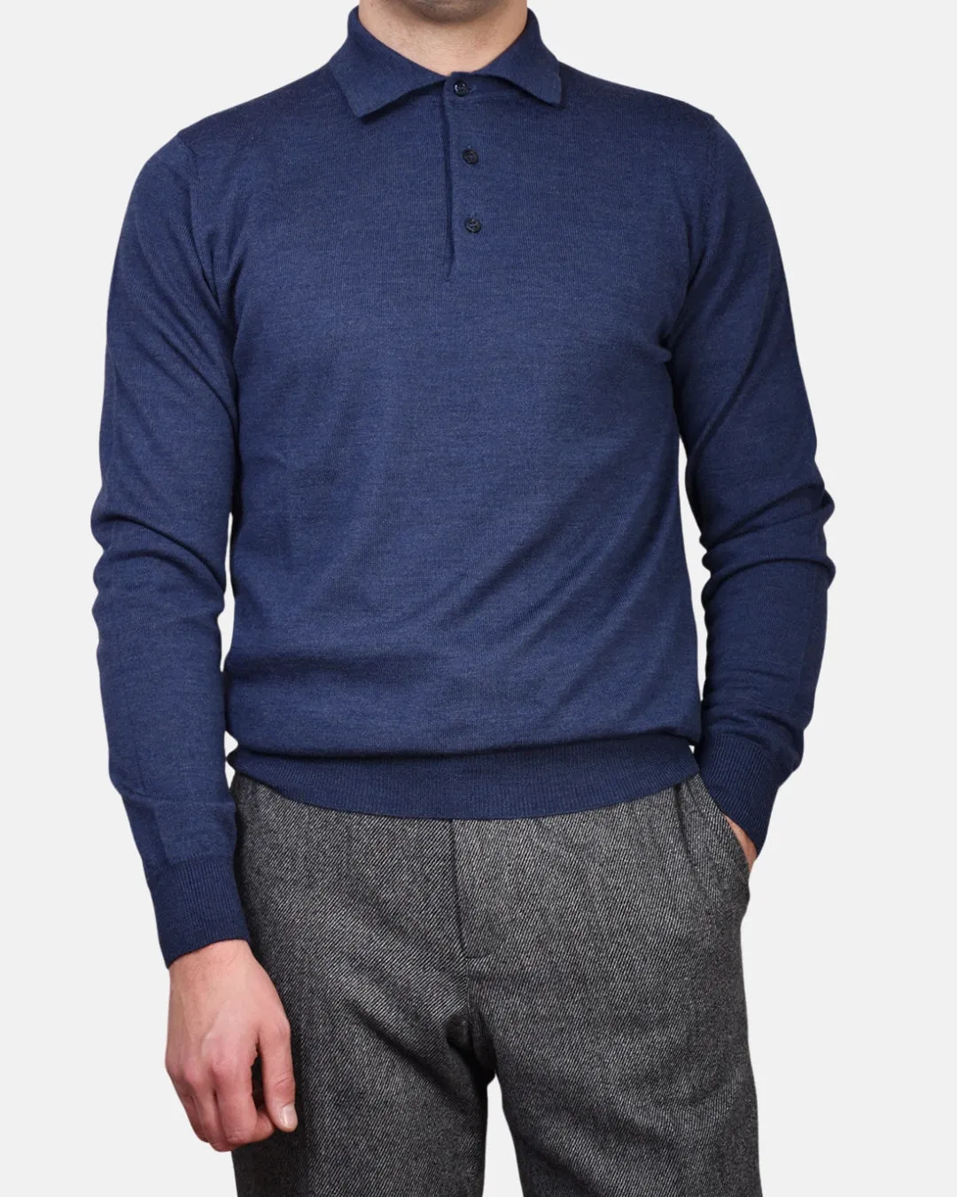 Polo Neck 12 GG Merino - Denim Blue