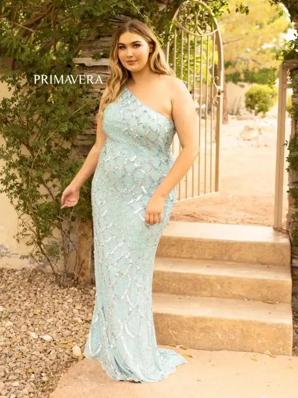 Primavera Couture 14002 Size 24 Royal Blue Long Beaded Sequin Plus Size One Shoulder Prom Dress Formal Gown