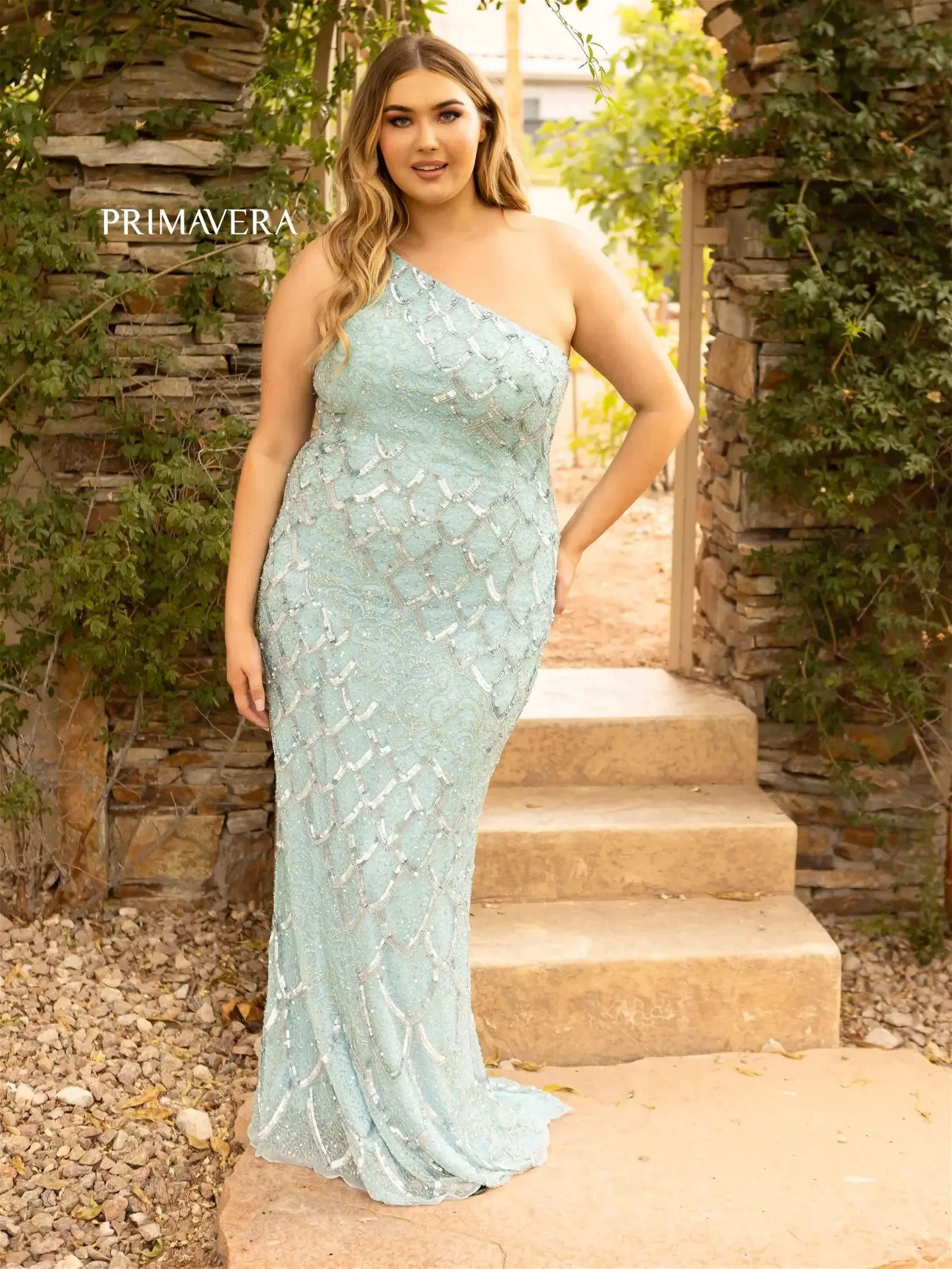 Primavera Couture 14002 Size 24 Royal Blue Long Beaded Sequin Plus Size One Shoulder Prom Dress Formal Gown