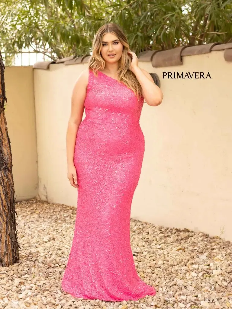 Primavera Couture 14004 Size 18 Baby Pink Long Fitted One Shoulder Sequin Plus Size Prom Dress Formal Gown