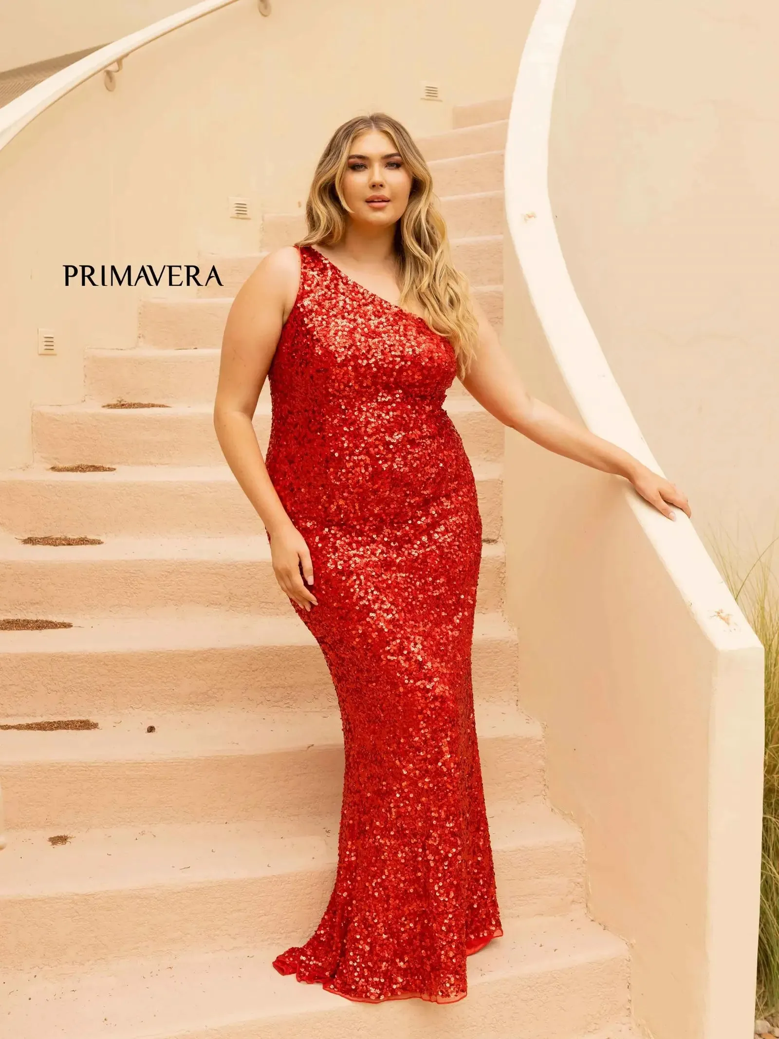 Primavera Couture 14004 Size 18 Baby Pink Long Fitted One Shoulder Sequin Plus Size Prom Dress Formal Gown