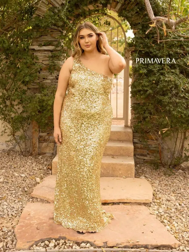 Primavera Couture 14004 Size 18 Baby Pink Long Fitted One Shoulder Sequin Plus Size Prom Dress Formal Gown