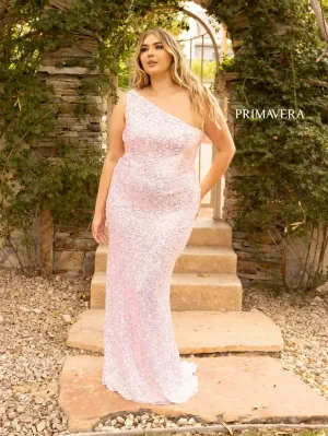 Primavera Couture 14004 Size 18 Baby Pink Long Fitted One Shoulder Sequin Plus Size Prom Dress Formal Gown