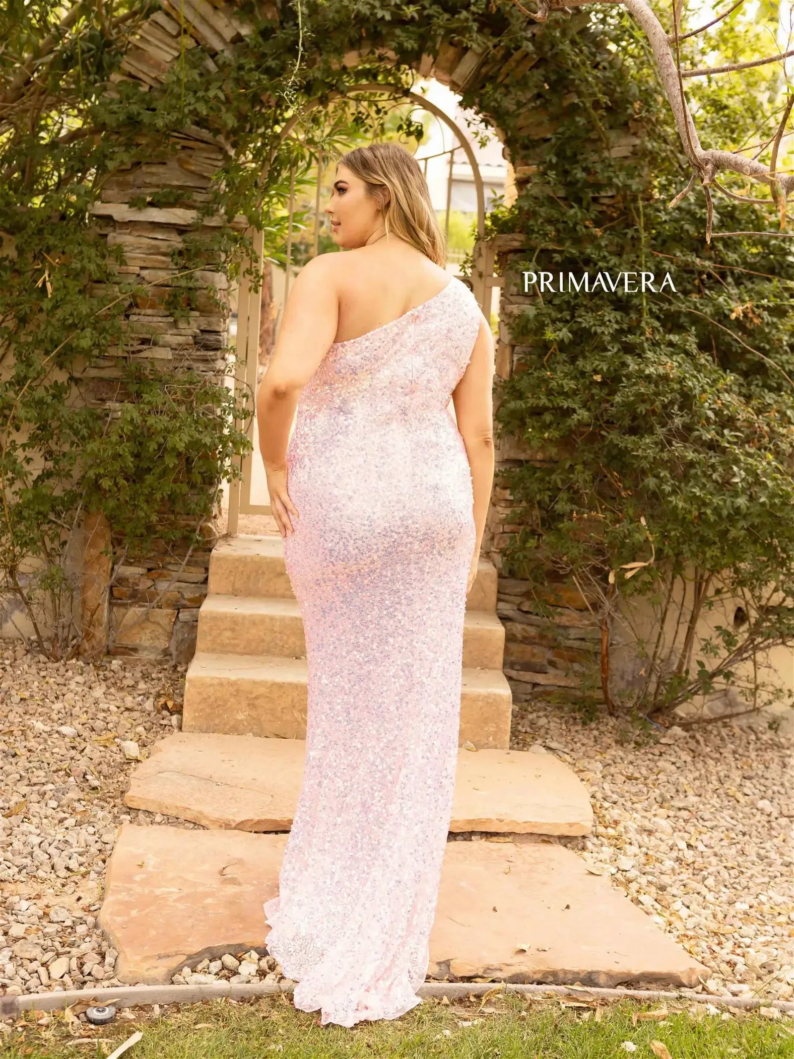 Primavera Couture 14004 Size 18 Baby Pink Long Fitted One Shoulder Sequin Plus Size Prom Dress Formal Gown