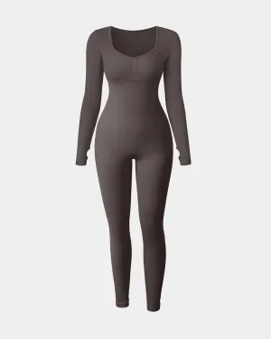 Ribbed bust ruched with sports bra long sleeve Jumpsuits