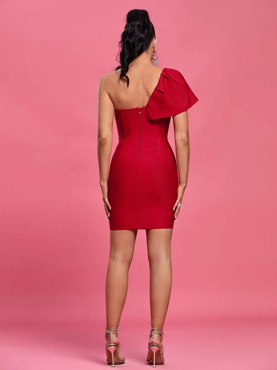 Ruffle One Shoulder Evening Dress