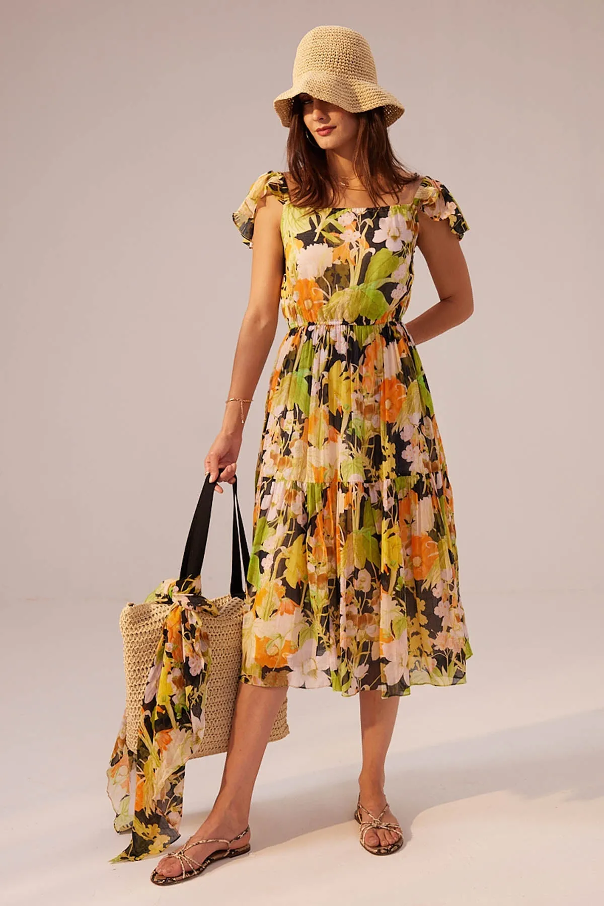 Ruffled Sleeve Floral Dress
