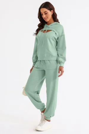 Shoreline Boutique Cutout Drawstring Hoodie and Joggers Set