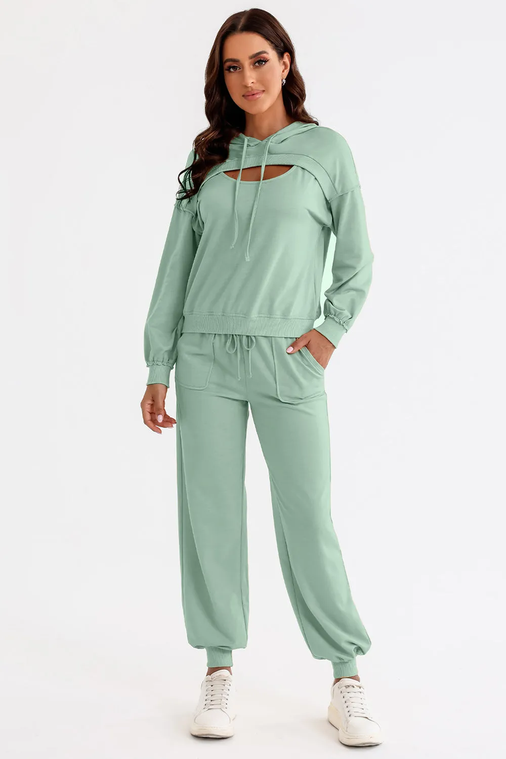 Shoreline Boutique Cutout Drawstring Hoodie and Joggers Set