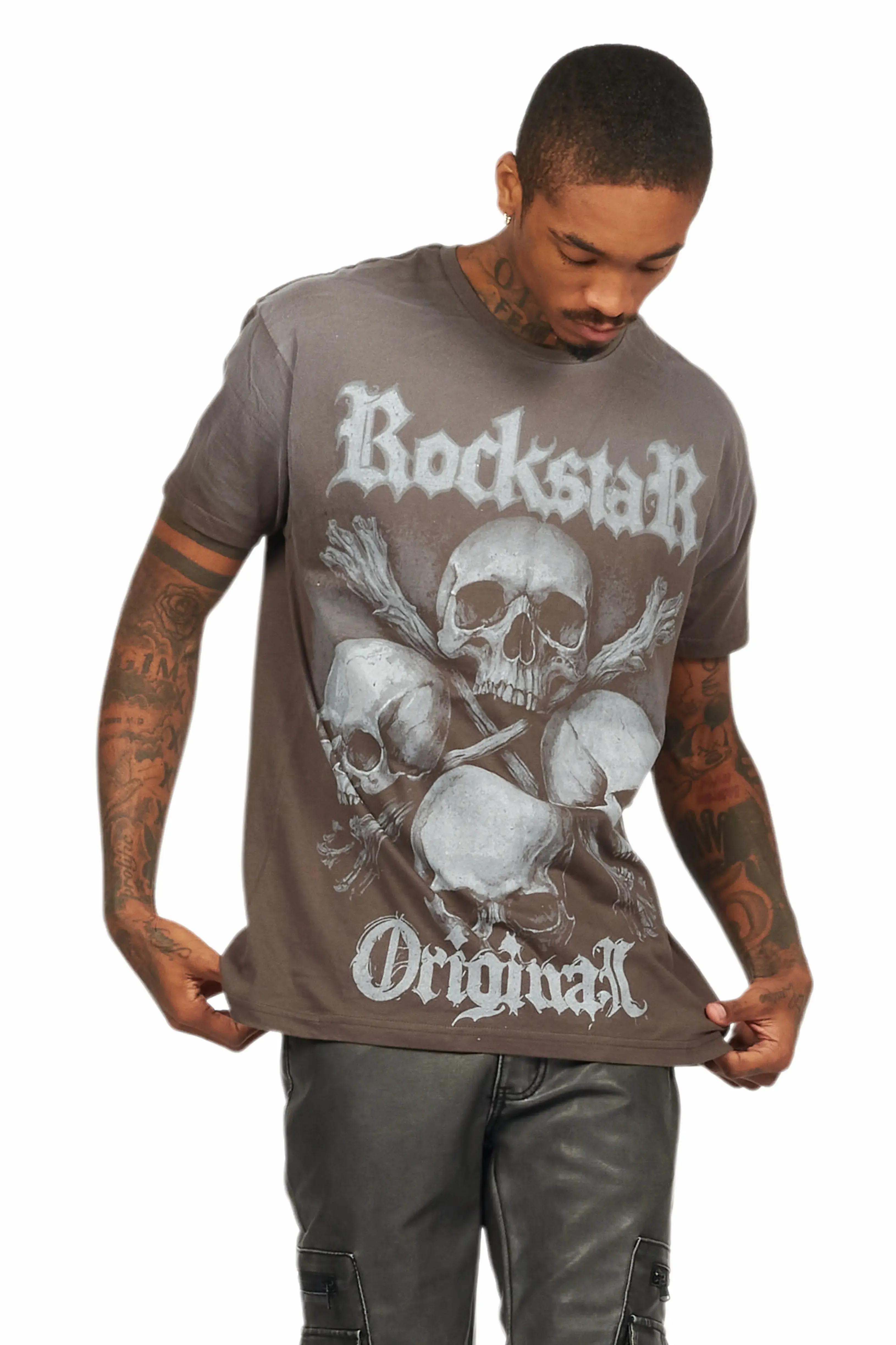 Skulls Charcoal Graphic Oversized T-Shirt