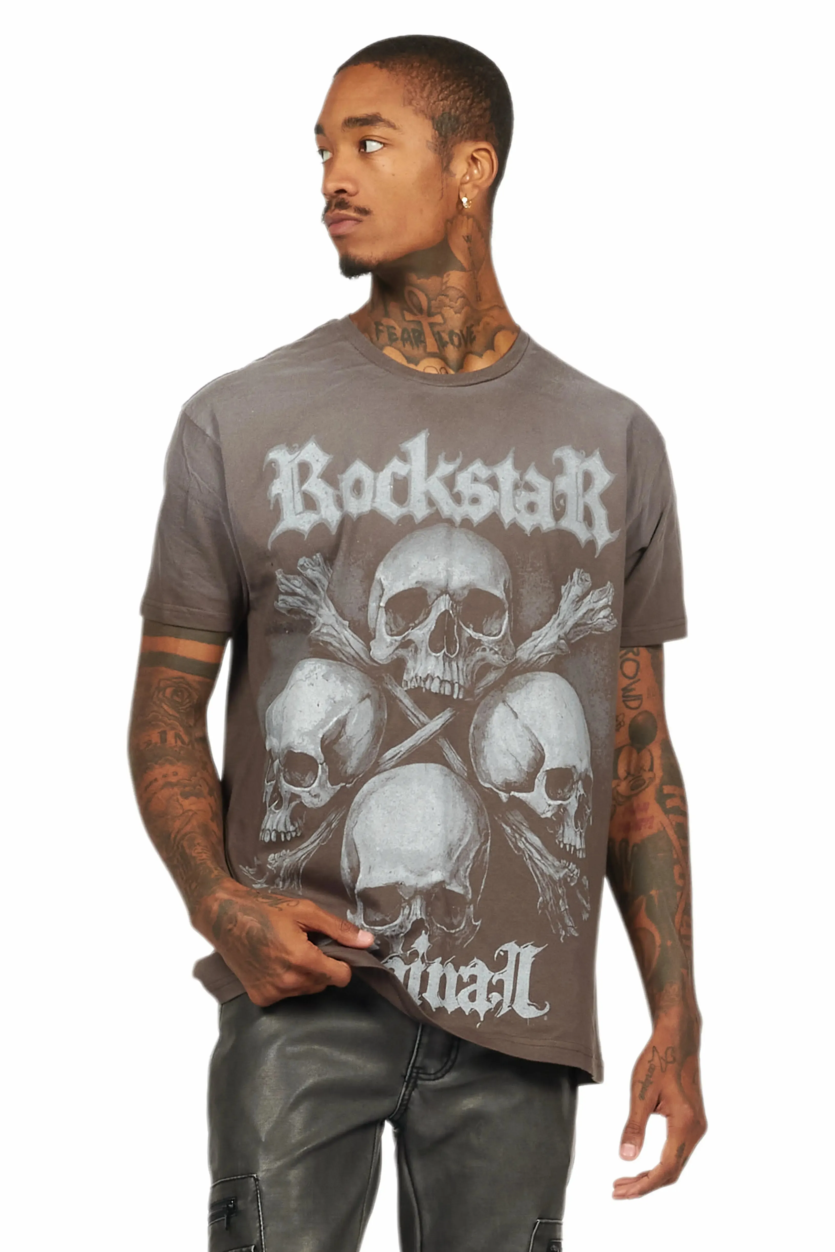 Skulls Charcoal Graphic Oversized T-Shirt