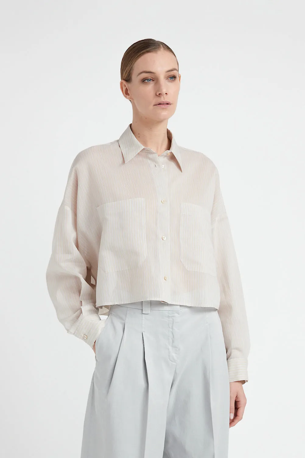 Striped cotton and silk organza shirt