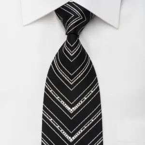 Tino Cosma Men's Rhinestone Silk Necktie Silver V-Striped On Black With Sparkles