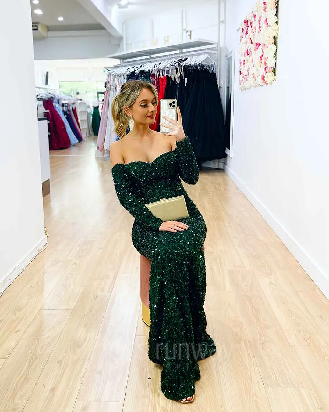 Valerie Long Sleeve Sequin Gown - Emerald Green [HIRE]